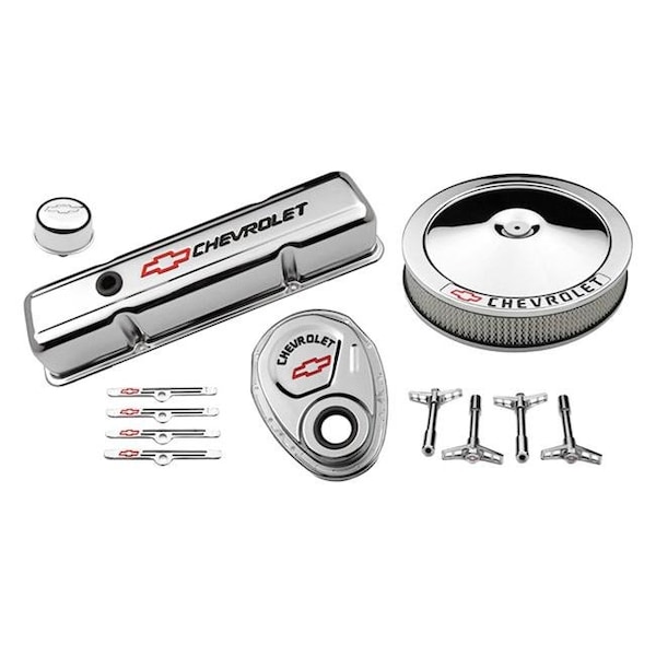 Proform Proform PFM141-900 Small Block Chevy Logo Chrome Engine Dress Up Kit; Red Bowtie and Black PFM141-900 - main